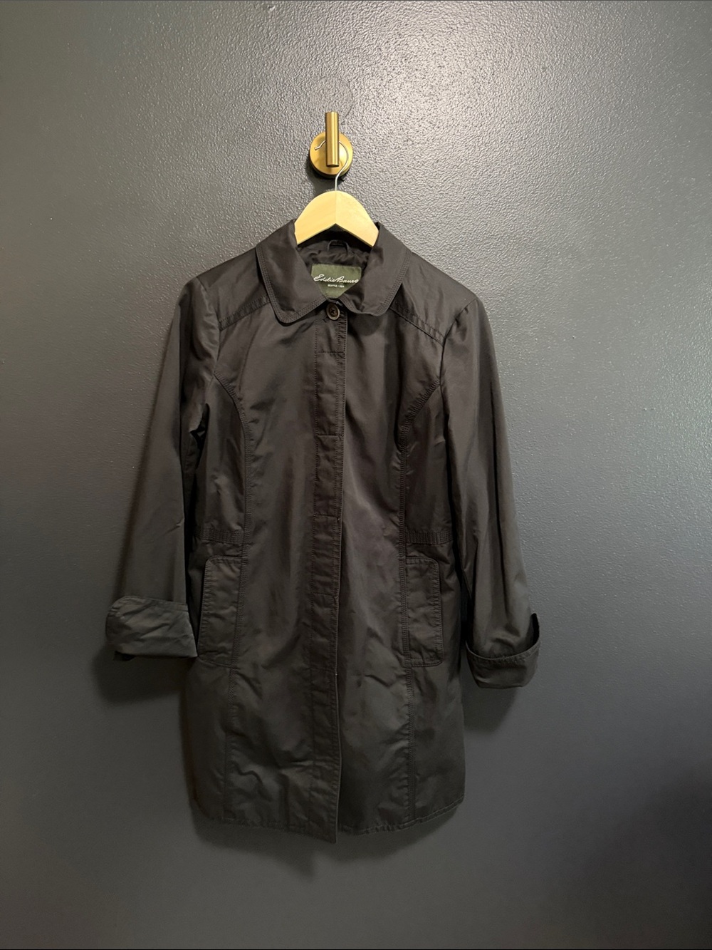 Eddie Bauer Black Lightweight Single Breasted Trench Coat Jacket Size Medium